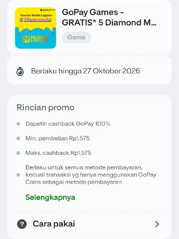 How to Claim Mobile Legends Diamond Cashback on GoPay