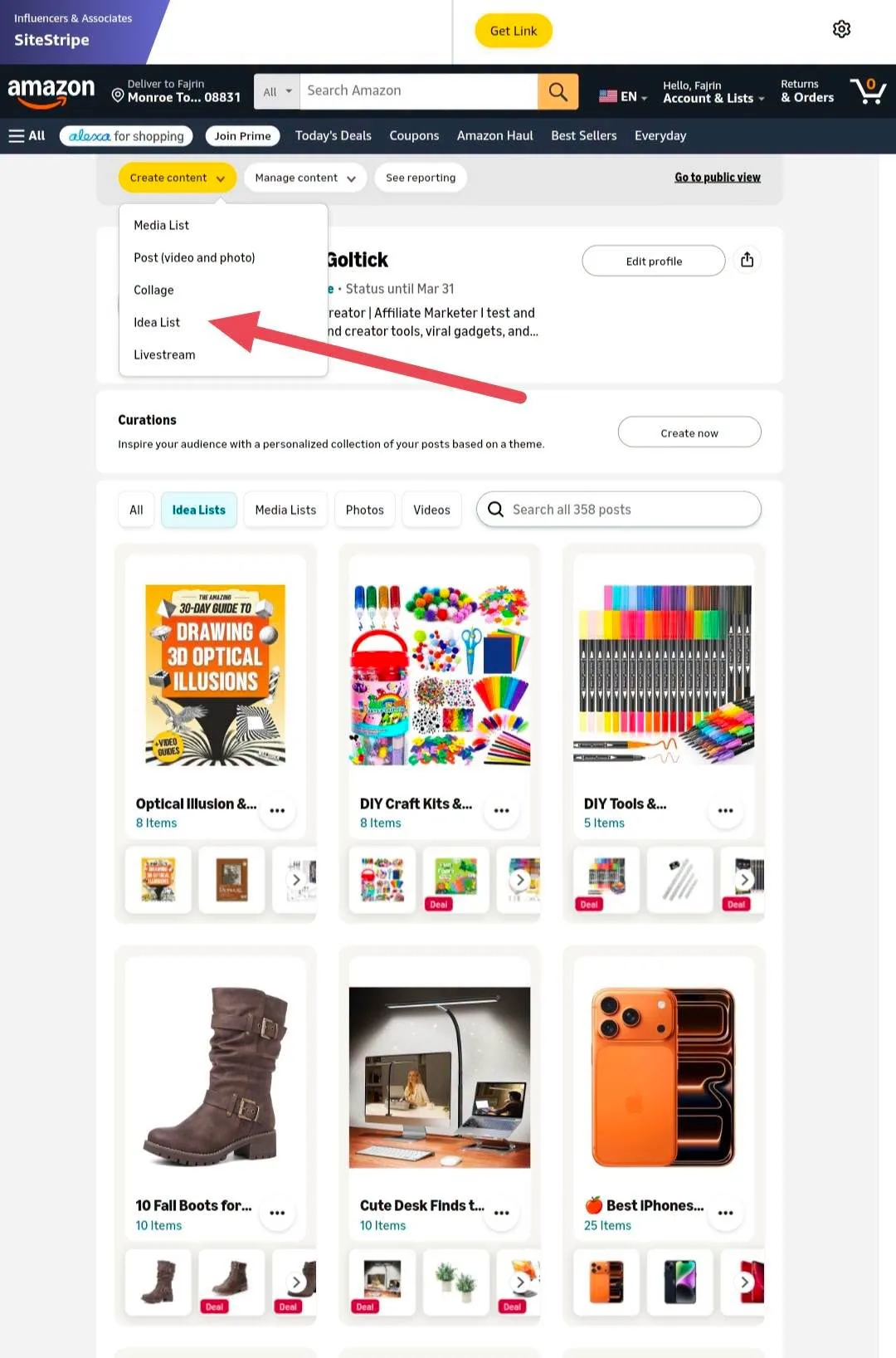 How to Organize Amazon Influencer Picks With Idea List