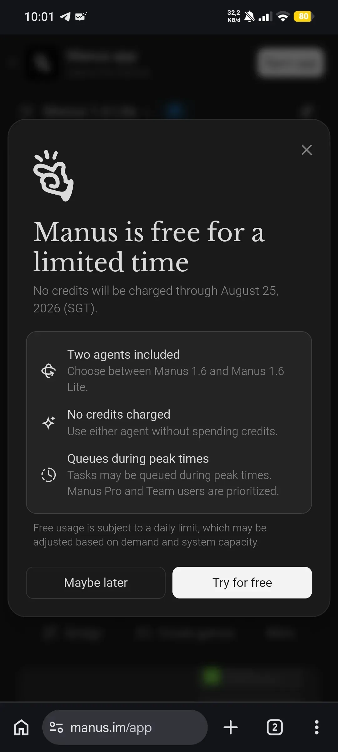 Manus AI Is Free Through August 2026