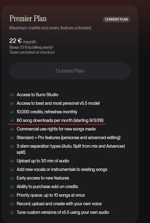 Suno Caps Downloads at 60 Songs a Month