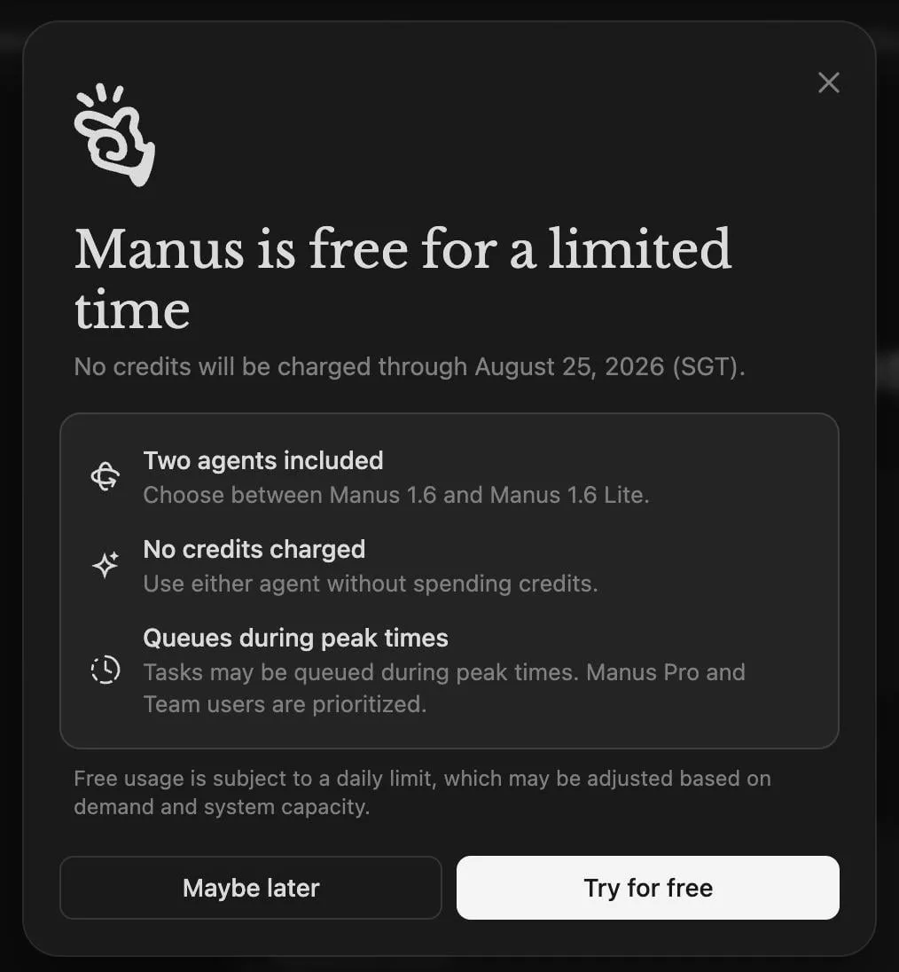 How to Get Free Manus 1.6 and Manus 1.6 Lite