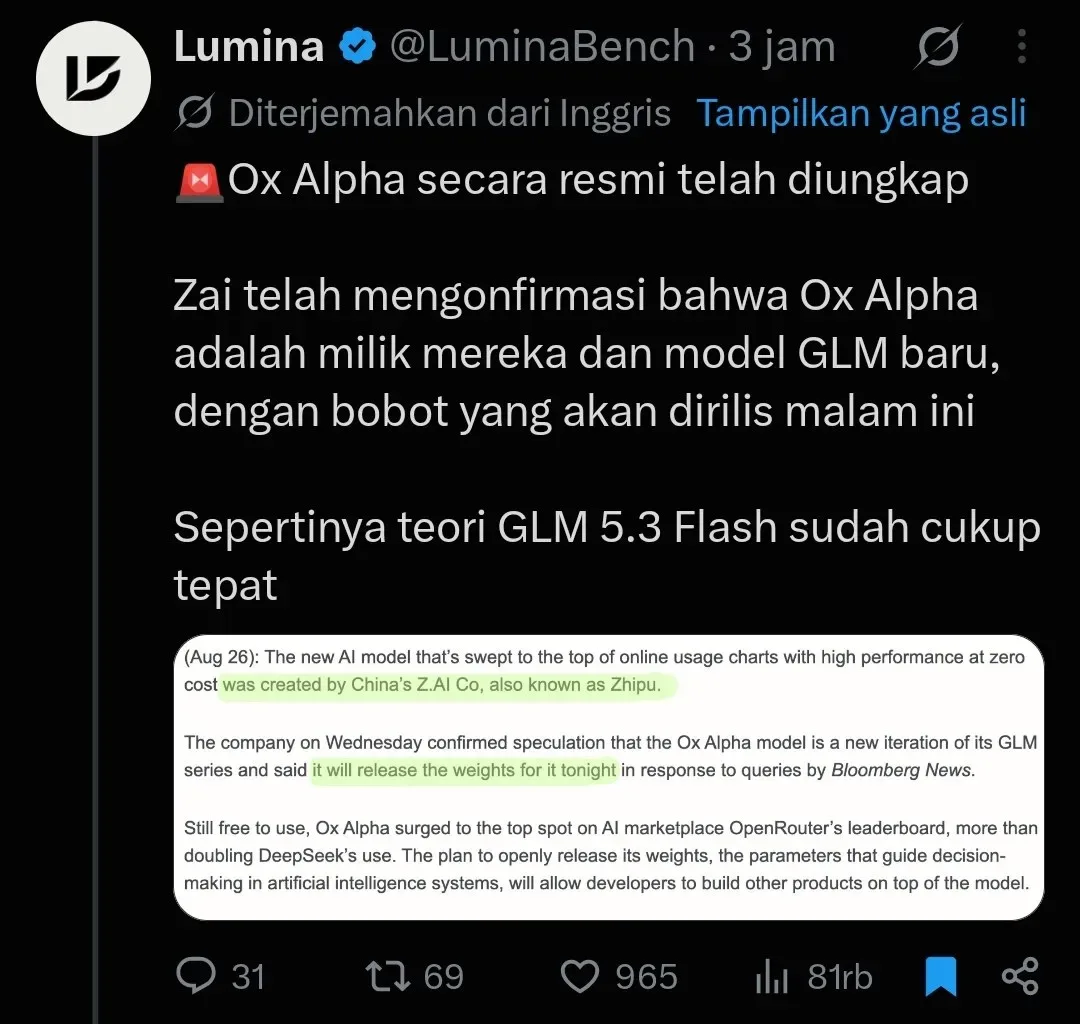Ox Alpha Revealed as Zhipu's GLM-5.3 Flash