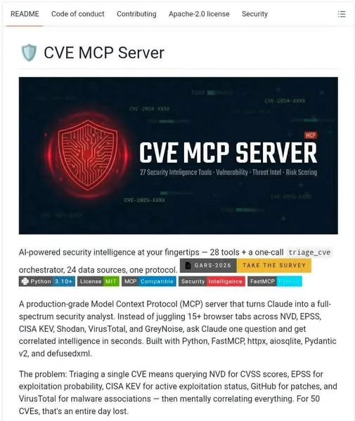 CVE MCP Server Connects AI Agents to 28 Security Tools