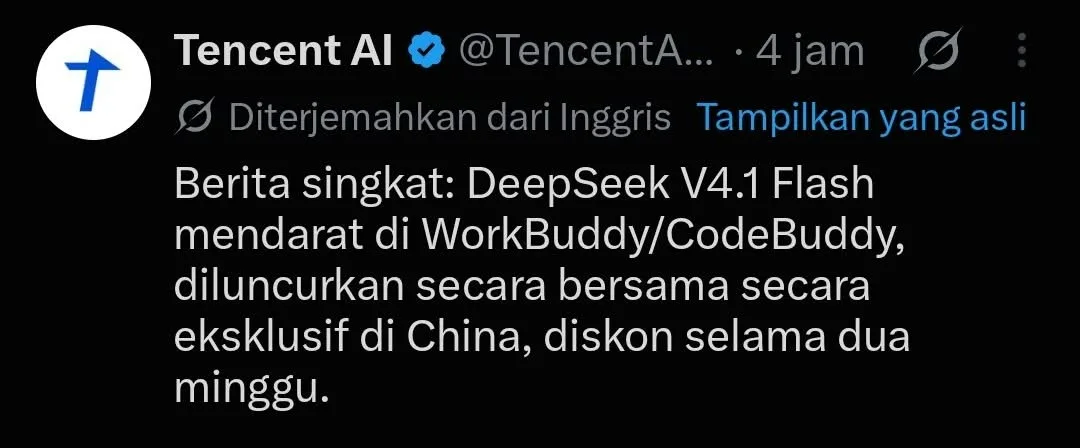 DeepSeek V4.1 Flash Lands in Tencent's WorkBuddy and CodeBuddy